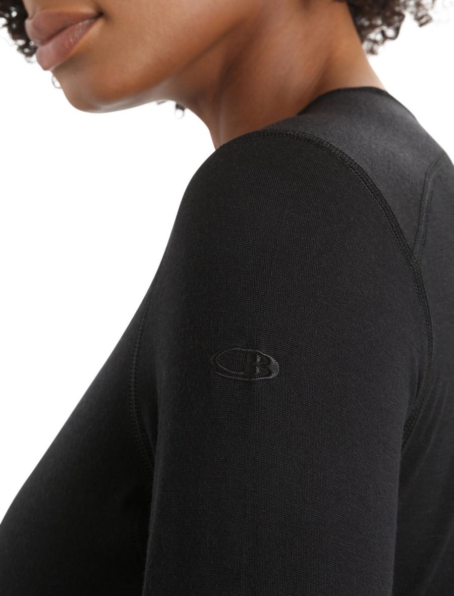 Black Women's Icebreaker Merino 200 Oasis Long Sleeve Crewe Thermal Top Base Layers | USA 1931RVDW